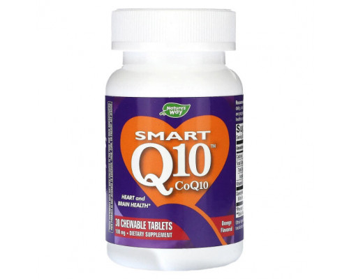 Коэнзим Q10 Nature's Way, Smart Q10, апельсин, 100 мг, 30 жевательных таблеток Коэнзим Q10 Nature's Way, Smart Q10, апельсин, 100 мг, 30 жевательных таблеток