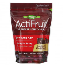 Enzymatic Therapy ActiFruit, Пищевая добавка на основе клюквы в жевательных капсулах, для Здоровья Мочевыводящих Путей, 20 жевательных конфет