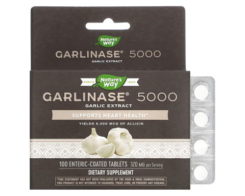 Enzymatic Therapy, Пищевая добавка Garlinase 5000, 100 таблеток с энтеросолюбильным покрытием Enzymatic Therapy, Пищевая добавка Garlinase 5000, 100 таблеток с энтеросолюбильным покрытием