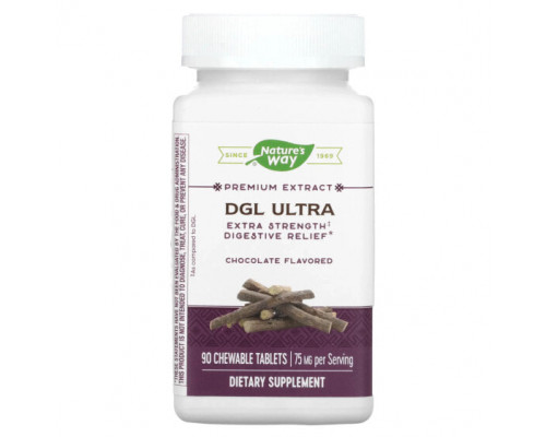 Растительные экстракты и настойки Nature's Way, DGL Ultra, Extra Strength для облегчения пищеварения, немецкий шоколад, 75 мг, 90 жевательных таблеток Растительные экстракты и настойки Nature's Way, DGL Ultra, Extra Strength для облегчения пищеварения, немецкий шоколад, 75 мг, 90 жевательных таблеток