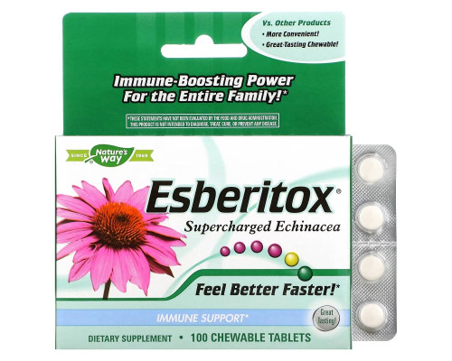Enzymatic Therapy, Esberitox усиленная эхинацея для иммунитета, 100 жевательных таблеток Enzymatic Therapy, Esberitox усиленная эхинацея для иммунитета, 100 жевательных таблеток