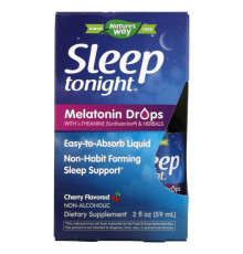 БАДы Nature's Way, Sleep Tonight, мелатониновые капли с L-теанином и травами, вишня, 59 мл (2 жидк. Унции)