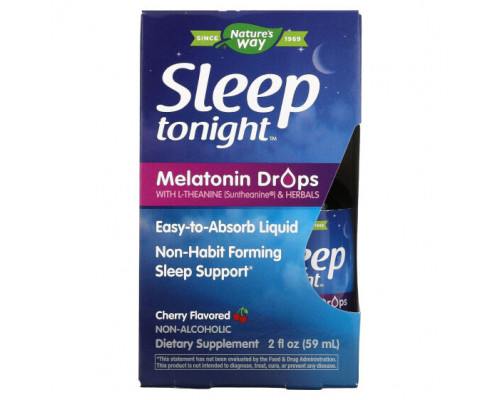 БАДы Nature's Way, Sleep Tonight, мелатониновые капли с L-теанином и травами, вишня, 59 мл (2 жидк. Унции) БАДы Nature's Way, Sleep Tonight, мелатониновые капли с L-теанином и травами, вишня, 59 мл (2 жидк. Унции)