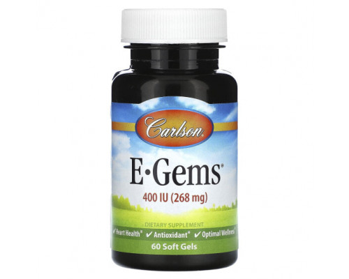 Витамин Е Carlson, E-Gems, 400 МЕ (268 мг), 60 мягких таблеток Витамин Е Carlson, E-Gems, 400 МЕ (268 мг), 60 мягких таблеток