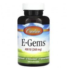 Витамин Е Carlson, E Gems, 400 МЕ (268 мг), 200 мягких таблеток