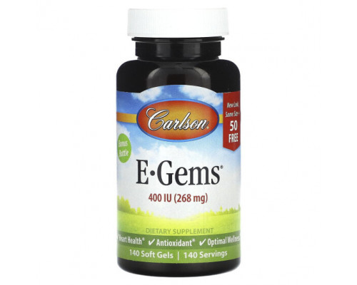 Витамин Е Carlson, E-Gems, 268 мг (400 МЕ), 140 мягких таблеток Витамин Е Carlson, E-Gems, 268 мг (400 МЕ), 140 мягких таблеток