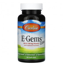 Витамин Е Carlson, E-Gems Elite, 400 МЕ (268 мг), 60 мягких таблеток