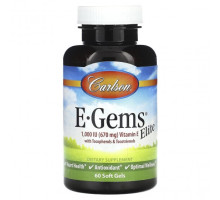 Витамин Е Carlson, E-Gems Elite, витамин E с токоферолами и токотриенолами, 670 мг (1000 МЕ), 60 мягких таблеток