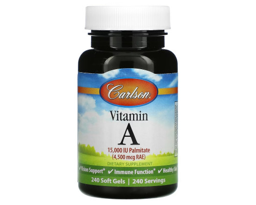 Carlson, Vitamin A, 4,500 mcg RAE (15,000 IU), 240 Soft Gels Carlson, Vitamin A, 4,500 mcg RAE (15,000 IU), 240 Soft Gels