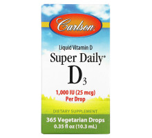 Carlson Labs, Super Daily D3, витамин D3, 1000 МЕ, 0,35 жидкой унции (10,3 мл)