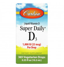 Carlson Labs, Super Daily D3, витамин D3, 1000 МЕ, 0,35 жидкой унции (10,3 мл)