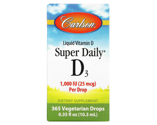 Carlson Labs, Super Daily D3, витамин D3, 1000 МЕ, 0,35 жидкой унции (10,3 мл) Carlson Labs, Super Daily D3, витамин D3, 1000 МЕ, 0,35 жидкой унции (10,3 мл)