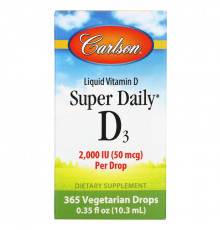 Carlson Labs, Super Daily D3, витамин D3, 2,000 МЕ, 0,37 жидкой унции (10,98 мл)