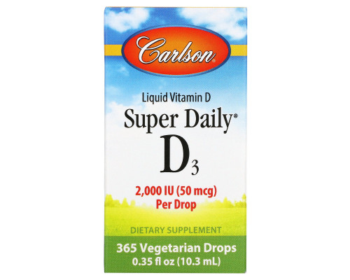 Carlson Labs, Super Daily D3, витамин D3, 2,000 МЕ, 0,37 жидкой унции (10,98 мл) Carlson Labs, Super Daily D3, витамин D3, 2,000 МЕ, 0,37 жидкой унции (10,98 мл)