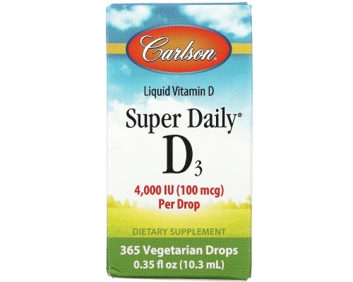 Carlson, Super Daily D3, 100 mcg (4,000 IU), 0.35 fl oz (10.3 ml) Carlson, Super Daily D3, 100 mcg (4,000 IU), 0.35 fl oz (10.3 ml)