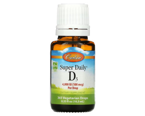 Carlson, Super Daily D3, 100 mcg (4,000 IU), 0.35 fl oz (10.3 ml) Carlson, Super Daily D3, 100 mcg (4,000 IU), 0.35 fl oz (10.3 ml)