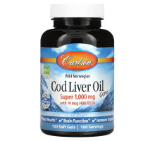 Carlson Labs, Wild Norwegian Cod Liver Oil Gems, супер, 1000 мг, 100 капсул