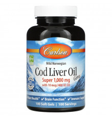 Carlson Labs, Wild Norwegian Cod Liver Oil Gems, супер, 1000 мг, 100 капсул