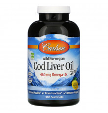 Carlson Labs, Wild Norwegian Cod Liver Oil Gems, натуральный лимонный вкус, 300 мягких таблеток