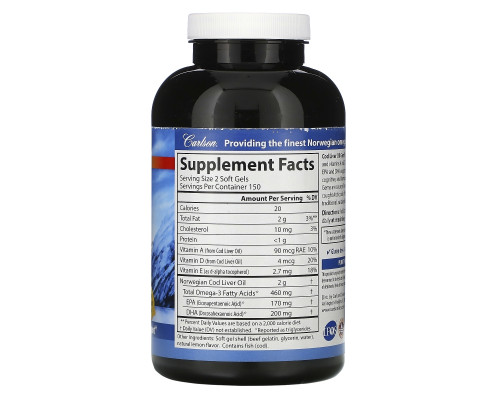 Carlson Labs, Wild Norwegian Cod Liver Oil Gems, натуральный лимонный вкус, 300 мягких таблеток Carlson Labs, Wild Norwegian Cod Liver Oil Gems, натуральный лимонный вкус, 300 мягких таблеток