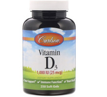 Carlson Labs, Витамин D3, 1000 МЕ (25 мкг), 250 мягких таблеток