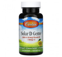 Витамин D Carlson, Solar D Gems, натуральный лимон, 50 мкг (2000 МЕ), 120 мягких таблеток