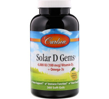 Carlson Labs, Solar D Gems, с натуральным лимонным вкусом, 360 желатиновых капсул