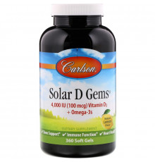 Carlson Labs, Solar D Gems, с натуральным лимонным вкусом, 360 желатиновых капсул