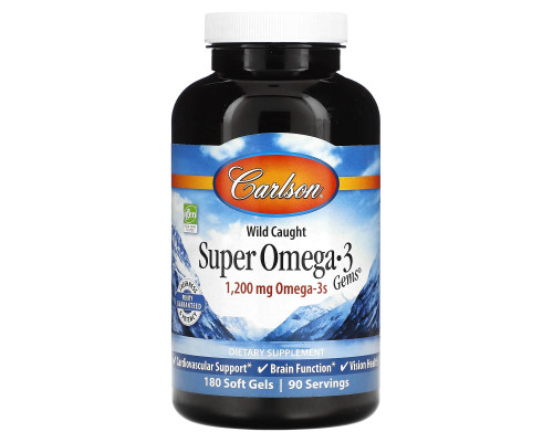 Carlson Labs, Рыбий жир из обитающей в открытом море рыбы Super Omega-3 Gems, 1200 мг, 180 мягких таблеток Carlson Labs, Рыбий жир из обитающей в открытом море рыбы Super Omega-3 Gems, 1200 мг, 180 мягких таблеток