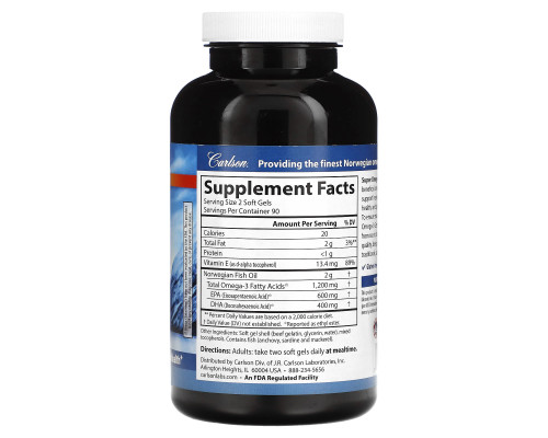 Carlson Labs, Рыбий жир из обитающей в открытом море рыбы Super Omega-3 Gems, 1200 мг, 180 мягких таблеток Carlson Labs, Рыбий жир из обитающей в открытом море рыбы Super Omega-3 Gems, 1200 мг, 180 мягких таблеток