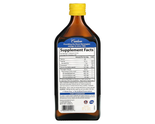 Carlson Labs, Норвежский, самый лучший рыбий жир, естественный вкус лимона, 16,9 жидк. унц. (500 мл) Carlson Labs, Норвежский, самый лучший рыбий жир, естественный вкус лимона, 16,9 жидк. унц. (500 мл)