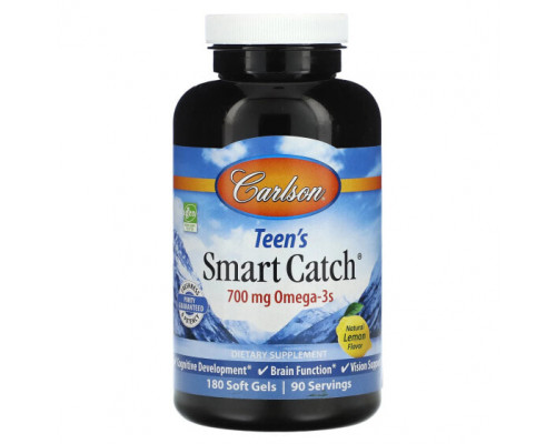Детское здоровье Carlson, Teen's Smart Catch, натуральный лимон, 350 мг, 180 мягких таблеток Детское здоровье Carlson, Teen's Smart Catch, натуральный лимон, 350 мг, 180 мягких таблеток