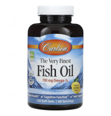 Рыбий жир и Омега 3, 6, 9 Carlson, The Very Finest Fish Oil, натуральный лимон, 700 мг, 120 мягких таблеток