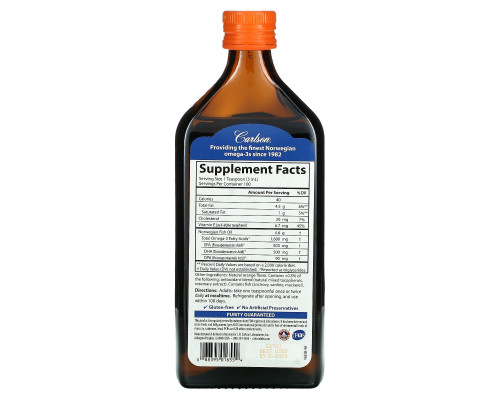 Carlson Labs, Норвежский, самый лучший рыбий жир, естественный вкус апельсина, 16,9 жидк. унц. (500 мл) Carlson Labs, Норвежский, самый лучший рыбий жир, естественный вкус апельсина, 16,9 жидк. унц. (500 мл)