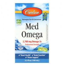 Рыбий жир и Омега 3, 6, 9 Carlson, Med Omega, вкус лимона и лайма, 2 700 мг, 3,3 ж. унц.(100 мл)