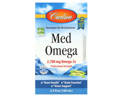 Рыбий жир и Омега 3, 6, 9 Carlson, Med Omega, вкус лимона и лайма, 2 700 мг, 3,3 ж. унц.(100 мл) Рыбий жир и Омега 3, 6, 9 Carlson, Med Omega, вкус лимона и лайма, 2 700 мг, 3,3 ж. унц.(100 мл)