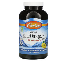 Carlson Labs, Пойманная в диких условиях рыба, Elite Omega-3 Gems, вкус натурального лимона, 1600 мг, 180 мягких таблетки