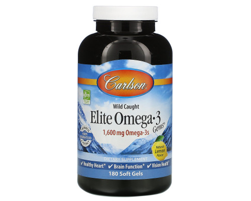 Carlson Labs, Пойманная в диких условиях рыба, Elite Omega-3 Gems, вкус натурального лимона, 1600 мг, 180 мягких таблетки Carlson Labs, Пойманная в диких условиях рыба, Elite Omega-3 Gems, вкус натурального лимона, 1600 мг, 180 мягких таблетки