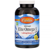 Carlson Labs, Elite Omega 3 Gems, Natural Lemon, 1,600 mg, 240 Soft Gels