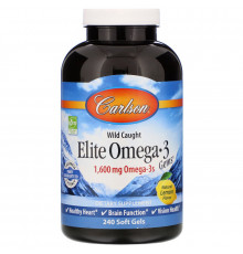 Carlson Labs, Elite Omega 3 Gems, Natural Lemon, 1,600 mg, 240 Soft Gels