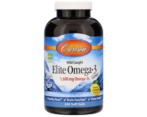 Carlson Labs, Elite Omega 3 Gems, Natural Lemon, 1,600 mg, 240 Soft Gels Carlson Labs, Elite Omega 3 Gems, Natural Lemon, 1,600 mg, 240 Soft Gels