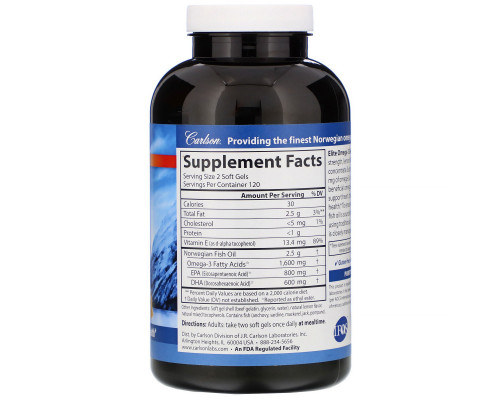 Carlson Labs, Elite Omega 3 Gems, Natural Lemon, 1,600 mg, 240 Soft Gels Carlson Labs, Elite Omega 3 Gems, Natural Lemon, 1,600 mg, 240 Soft Gels