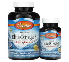 Carlson Labs, Поймано в диких условиях, Elite Omega-3 Gems, со вкусом лимона, 1600 мг, Natural Lemon Flavor, 1,600 mg, 90 + 30 (бесплатных) мягких таблеток