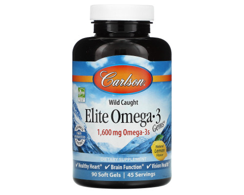 Carlson Labs, Поймано в диких условиях, Elite Omega-3 Gems, со вкусом лимона, 1600 мг, Natural Lemon Flavor, 1,600 mg, 90 + 30 (бесплатных) мягких таблеток Carlson Labs, Поймано в диких условиях, Elite Omega-3 Gems, со вкусом лимона, 1600 мг, Natural Lemon Flavor, 1,600 mg, 90 + 30 (бесплатных) мягких таблеток