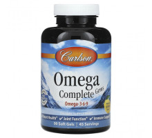Рыбий жир и Омега 3, 6, 9 Carlson, Omega Complete Gems, омега 3-6-9, натуральный лимон, 90 мягких таблеток
