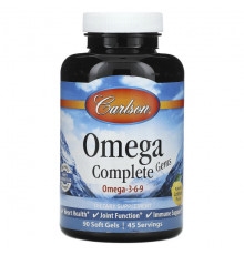 Рыбий жир и Омега 3, 6, 9 Carlson, Omega Complete Gems, омега 3-6-9, натуральный лимон, 90 мягких таблеток