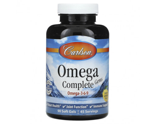 Рыбий жир и Омега 3, 6, 9 Carlson, Omega Complete Gems, омега 3-6-9, натуральный лимон, 90 мягких таблеток Рыбий жир и Омега 3, 6, 9 Carlson, Omega Complete Gems, омега 3-6-9, натуральный лимон, 90 мягких таблеток