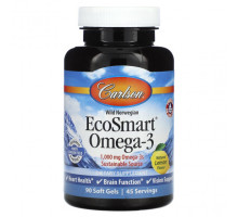 Рыбий жир и Омега 3, 6, 9 Carlson, Wild Norwegian EcoSmart Omega-3, Natural Lemon, 500 mg, 90 Soft Gels