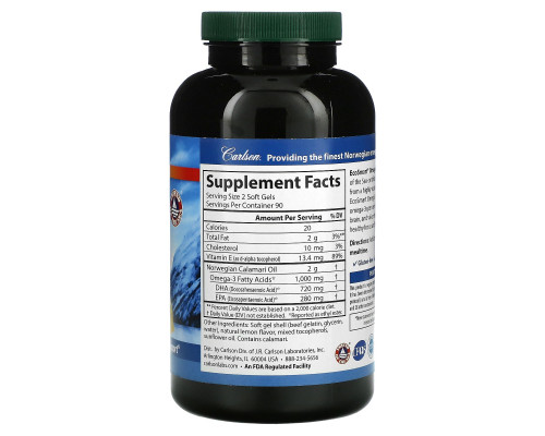 Carlson Labs, EcoSmart Omega-3, Natural Lemon Flavor, 180 Soft Gels Carlson Labs, EcoSmart Omega-3, Natural Lemon Flavor, 180 Soft Gels