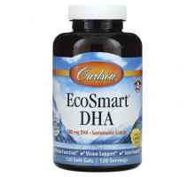 Рыбий жир и Омега 3, 6, 9 Carlson, EcoSmart DHA, натуральный лимон, 500 мг, 120 мягких таблеток